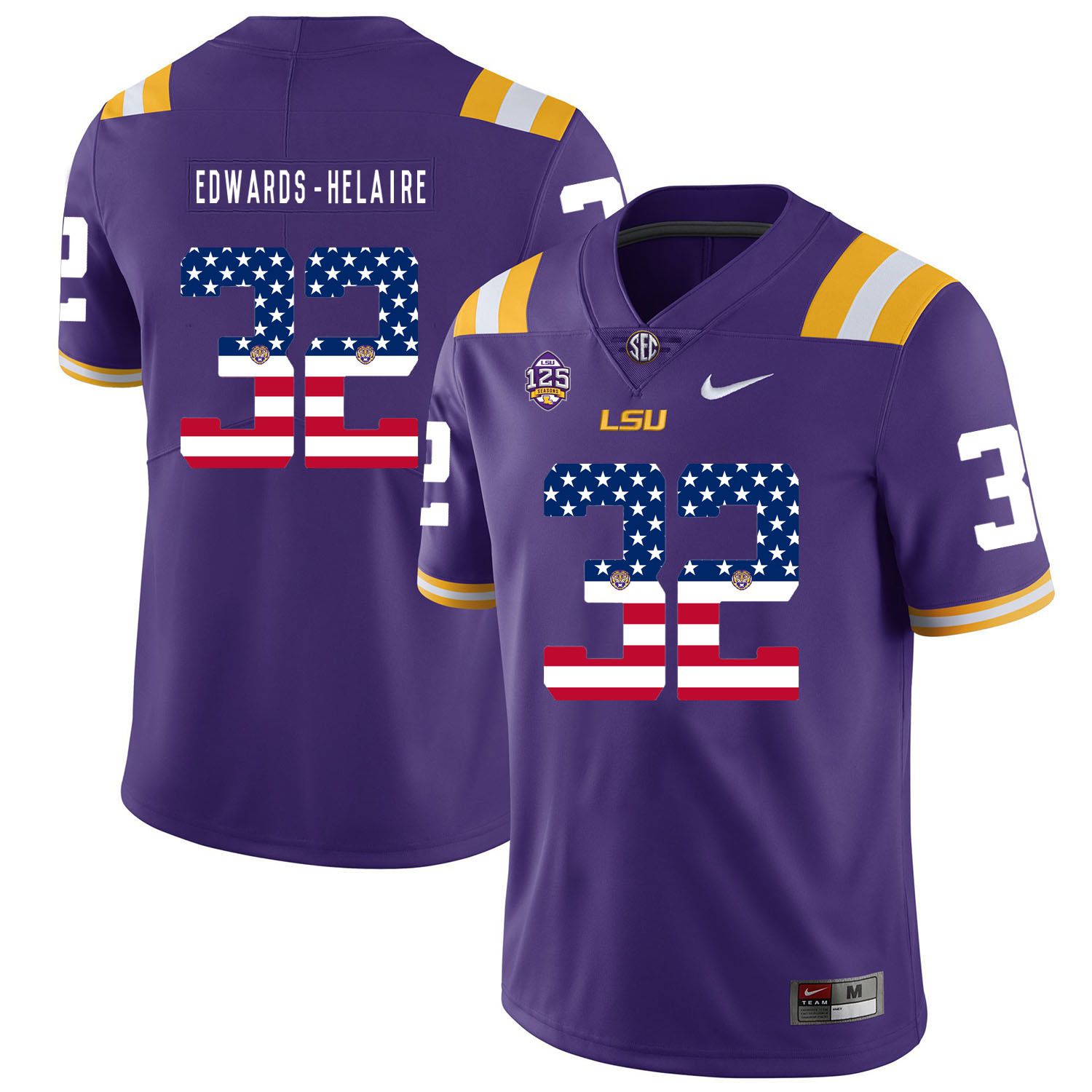 Men LSU Tigers #32 Edwards-helaire Purple Flag Customized NCAA Jerseys->customized ncaa jersey->Custom Jersey